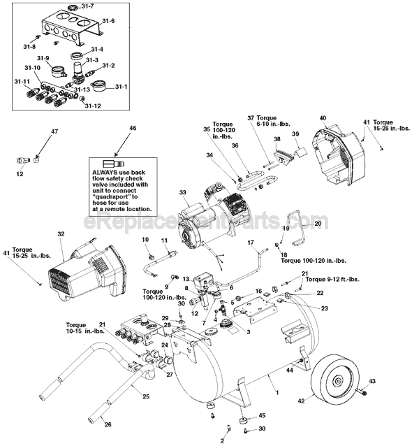Page B Diagram and Parts List for CPFC2TV3520W Type 0 Porter Cable Compressor